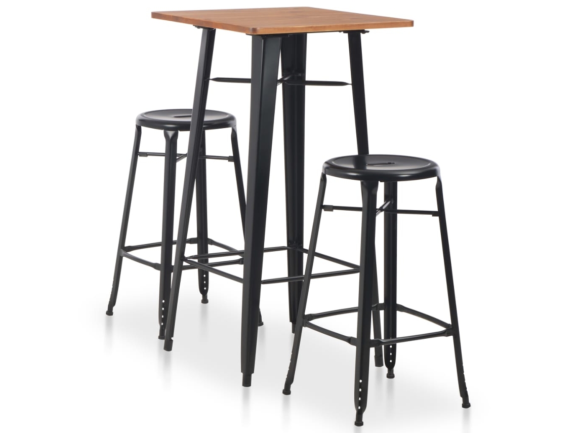 Vidaxl 3 Pcs Conjunto De Bar Em Aço Preto