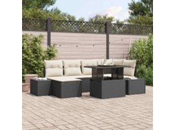 Vidaxl Conjunto De Sofá De Jardim 7 Unid. Preto Vime Pe