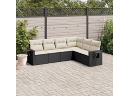 Vidaxl 6 Pcs Conjunto Sofás De Jardim C/ Almofadões Vime Pe Preto