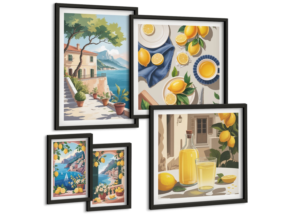 Conjunto De Pinturas Limões Com Vista Pitoresca Espelharte (5 Peças)