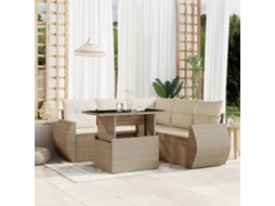 Vidaxl 6 Pcs Conjunto De Sofás P/ Jardim Com Almofadões Vime Pe Bege