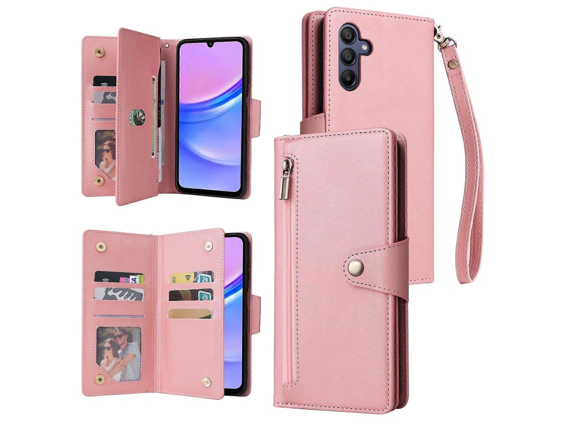 Capa De Couro Dobrável Tripla Com Fecho De Rebite Para 9 Cartões, Compatível Com Samsung Galaxy A16 5g.
