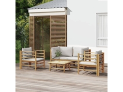 Vidaxl 5 Pcs Conj. Lounge De Jardim Bambu C/ Almofadões Cinzento-claro