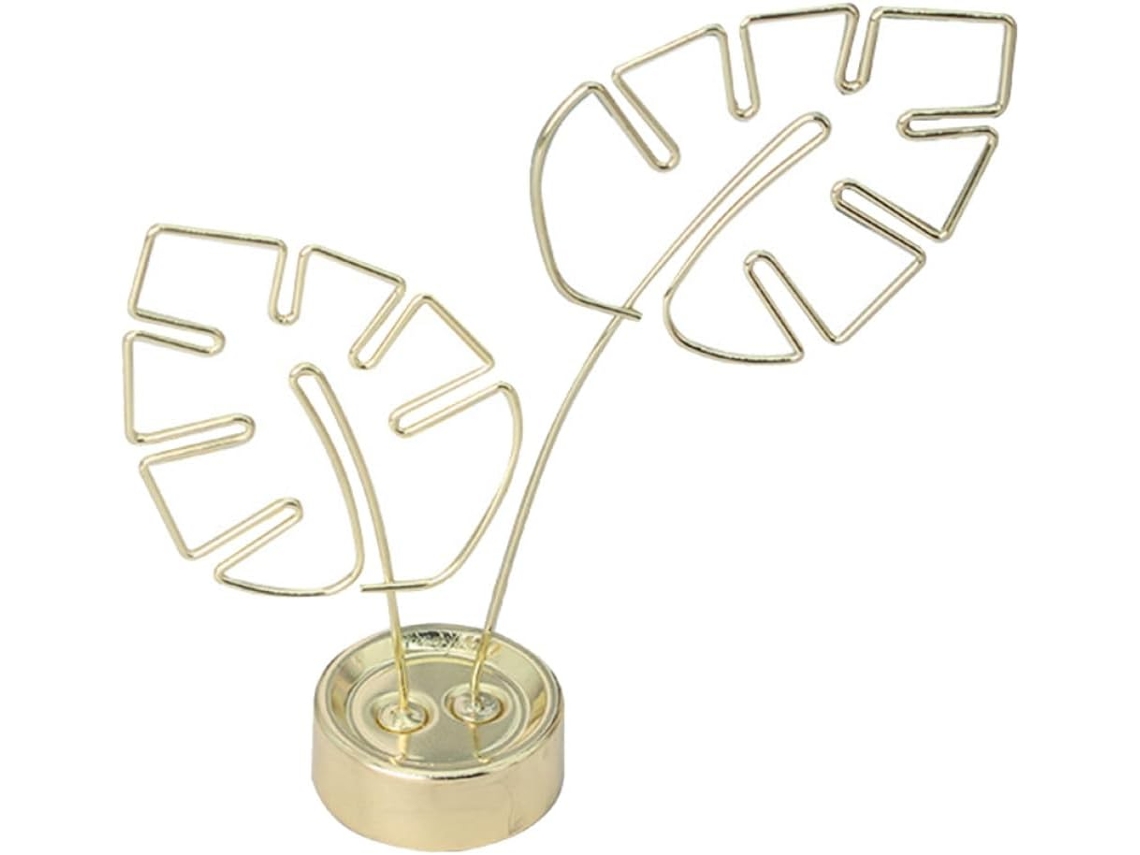 Porta Notas Ferro Dourado Padrão Folhas Clipe Multifuncional Fotos Cartões Elegante Suporte Decorativo GOKOCO