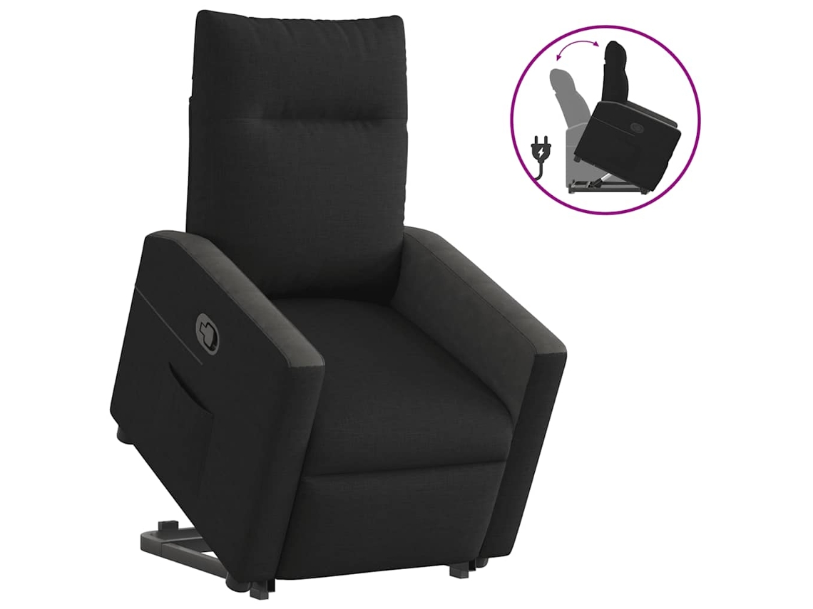 Vidaxl Poltrona Reclinável Elevatória Tecido Preto