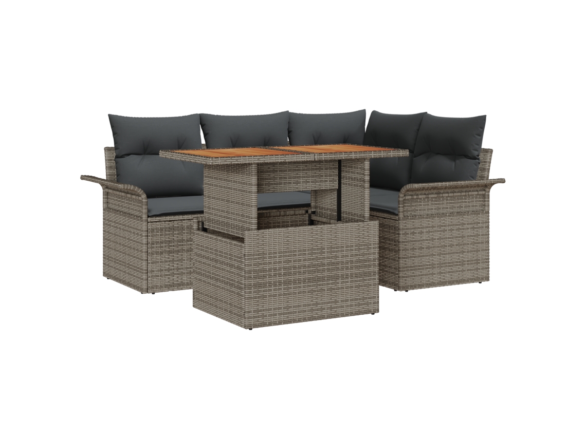 Conjunto 5 Conjunto De Sofás Para Exterior Vidaxl Cinzento Vime Pe (100 X 55 X 73 Cm)