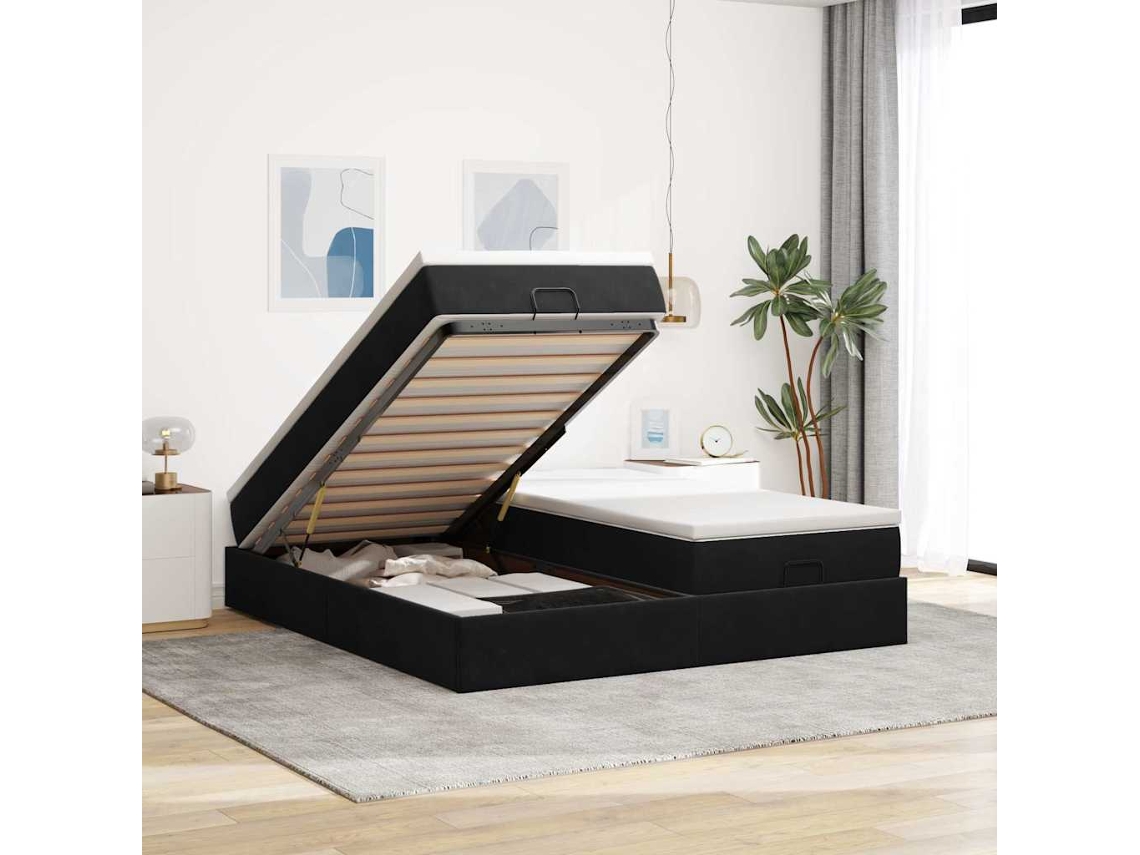 Vidaxl Estrutura De Cama Otomana Com Colchões 160x200 Cm Veludo Preto