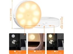 Luz De Armário, 6 Leds, 3 Modos Para Armários Zeuxo (amarelo Quente)