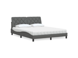 Vidaxl Cama Com Colchão 160x200 Cm Tecido Cinzento-escuro