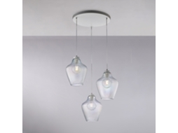 Candeeiro Suspensão Maya Em Ferro Branco Com Cabos Elétricos Reguláveis ​​e Difusores Em Vidro Soprado Transparente Com 3 Luzes Deco Em Relevo Belight