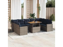 Vidaxl 10 Pcs Conjunto Sofás De Jardim C/ Almofadões Vime Pe Cinzento