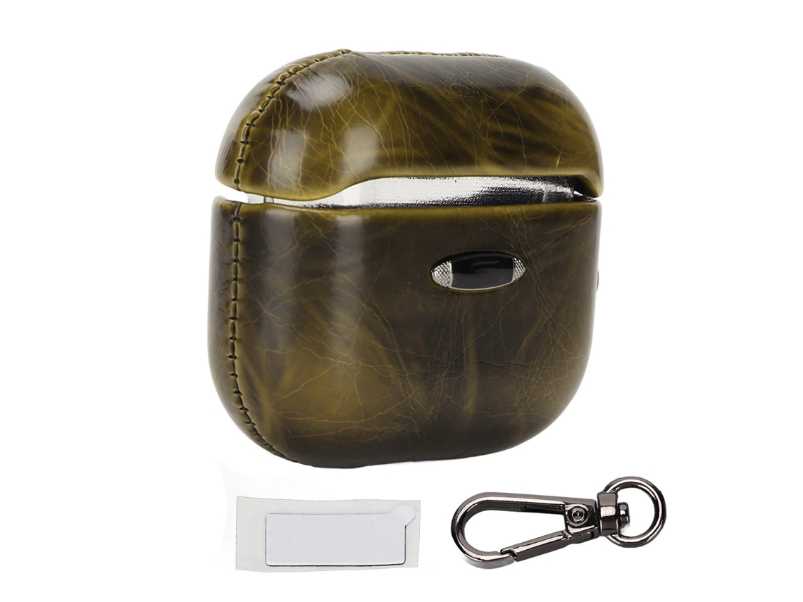 Capa para Fones de Ouvido Capa Portátil para Airpods 3 de Fibra Ultra fina EOOCOO (padrão Vintage Crazy Horse com Carabiner)
