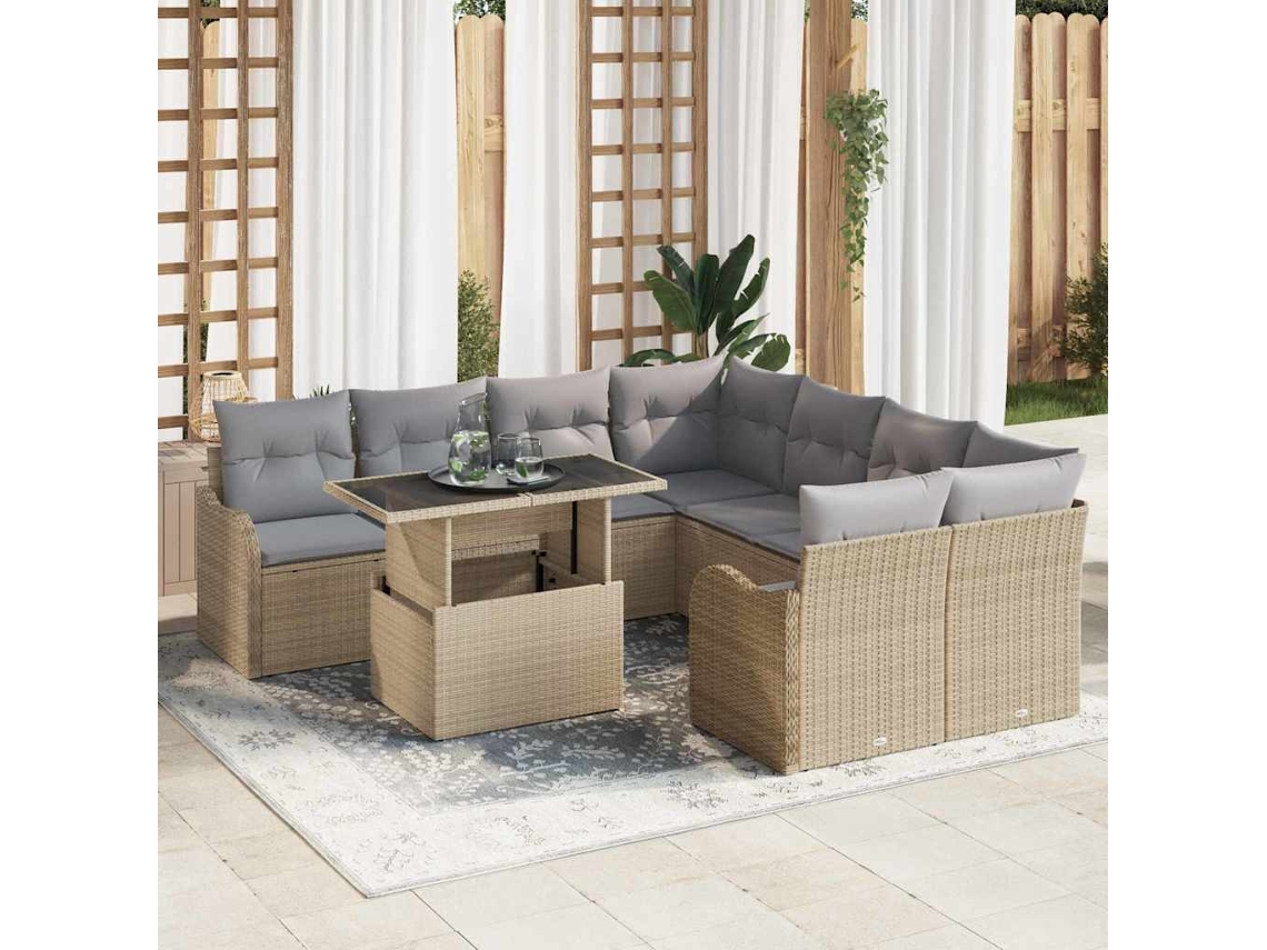 Vidaxl Conjunto De Sofá De Jardim 9 Unid. 8-número De Lugares Bege