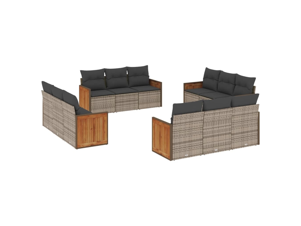 Conjunto de 12 Sofás Jardim com Almofadões Vime Pe Cinzento MAISON EXCLUSIVE