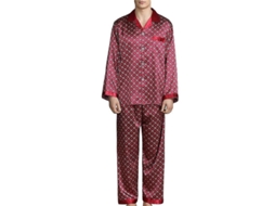 Conjunto de pijama masculino 2026 em seda macia, manga comprida, com camisa e calça com elástico na cintura.