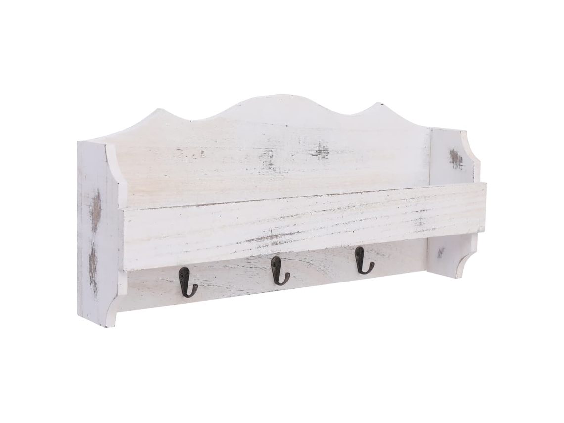 Vidaxl Cabide De Parede 50x10x23 Cm Madeira Branco