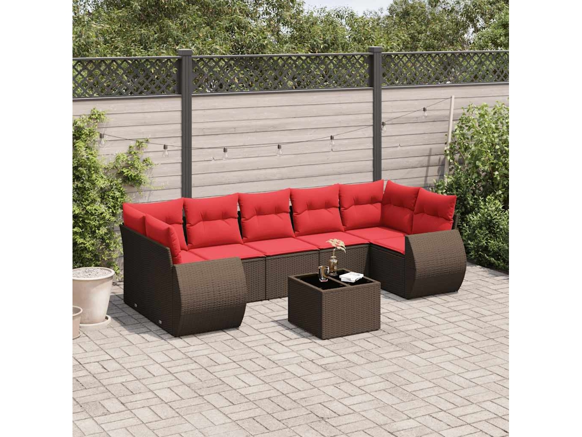 Vidaxl Conjunto De Sofá De Jardim Com 8 Peças E Almofadas Em Rattan Sintético Marrom