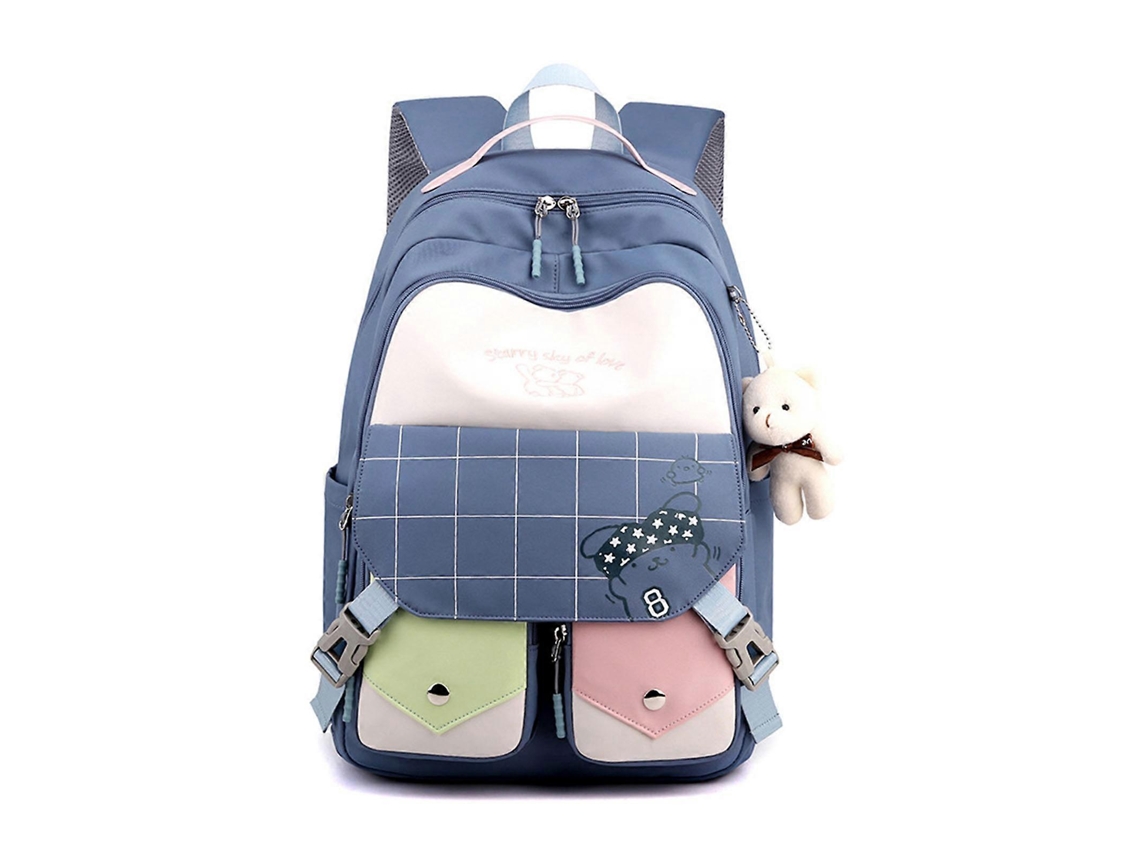 Mochila Escolar De Nylon Com Vários Bolsos Para Estudantes Do Sexo Feminino, Ideal Para Guardar Livros E Laptops, Na Cor Azul.