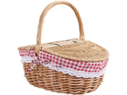 Cesta De Piquenique Rústica Em Vime Com Tampa, Alça E Forros Para Piqueniques, Festas E Churrascos. Gokoco