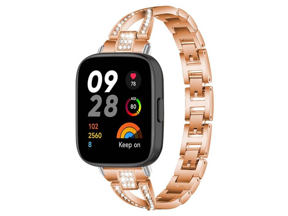 Bracelete para Redmi Watch 3 Metal Diamante em Formato de X Ouro Rosa XIAOMOYU
