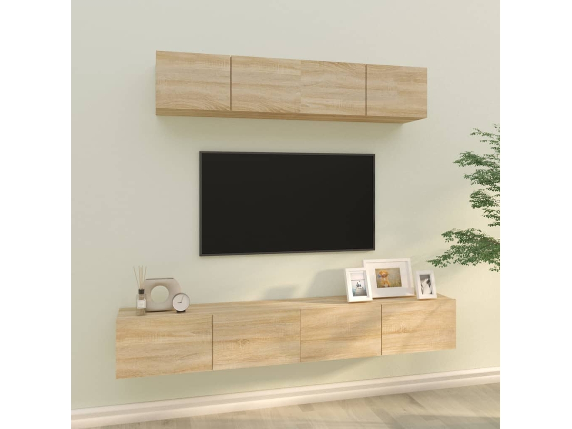 Vidaxl Conjunto Móveis de Tv 4 Pcs Madeira Processada Carvalho Sonoma