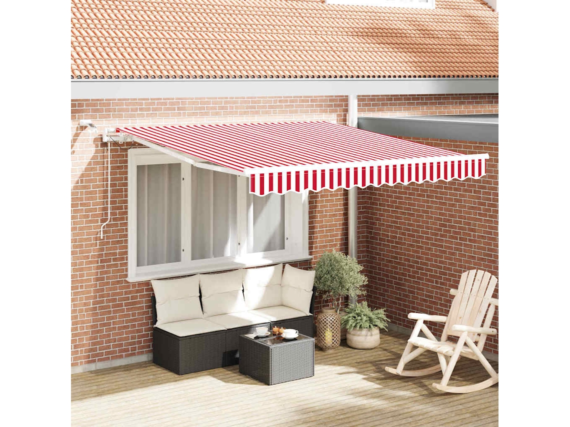 Vidaxl Toldo Retrátil Vermelho E Branco 300 X 250 Cm Poliéster