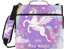Bolsa Organizadora Fofa De Unicórnio Com Zíper E Tecido Resistente À Água, 3 Argolas Guardar Material Escolar