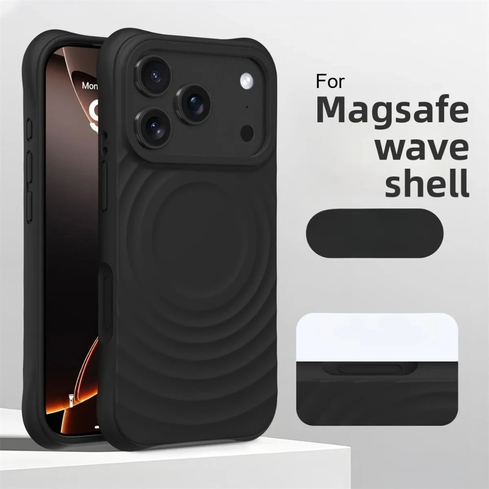 (preto, Iphone 16) Capa Com Textura De Ondulação De Água, Compatível Com Carregamento Magnético Magsafe, Silicone Líquido