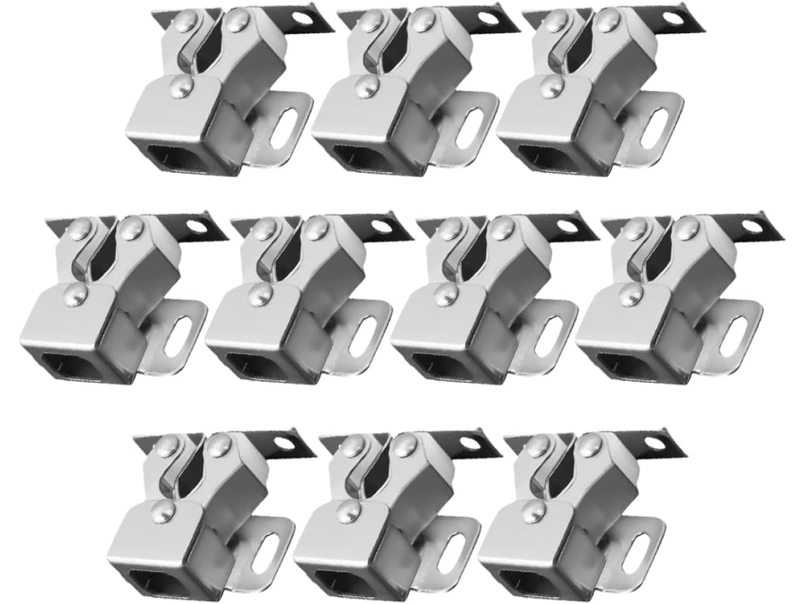 Conjunto De 10 Fechos Esfera Em Metal Galvanizado Com Mola E Trava Dupla Roletes Para Portas Armários