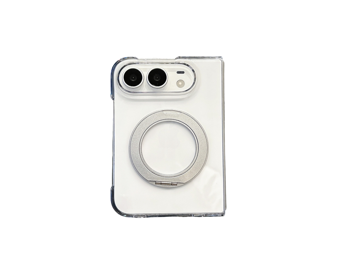 Compatível Com Iphone: Capa Transparente Magnética Com Suporte Giratório E Anel Em Metal Prateado – Resistente A Quedas