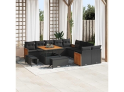 Vidaxl Conjunto De Sofá De Jardim Com Almofada 13 Pcs Preto