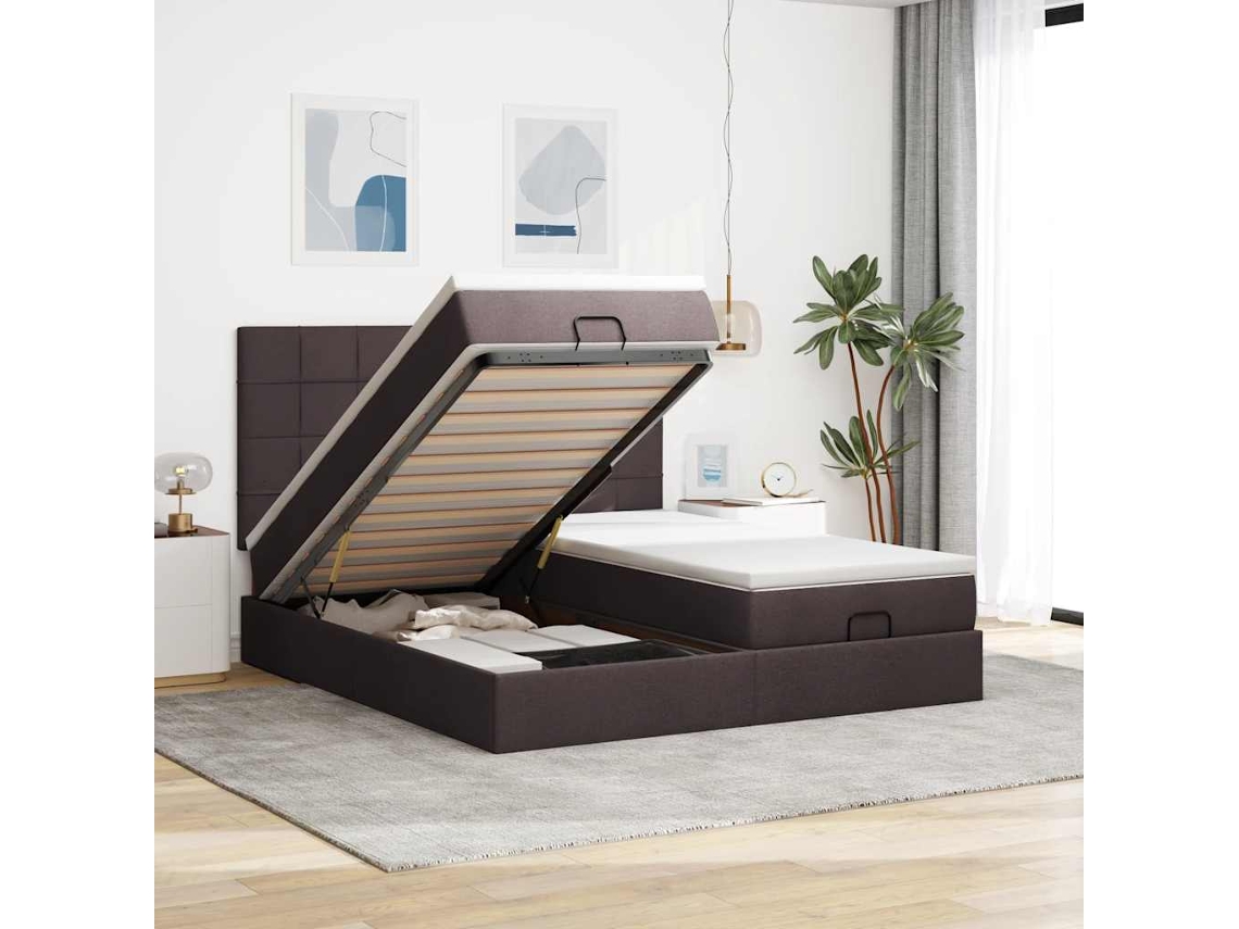 Vidaxl Estrutura De Cama Otomana Com Colchões Tecido Castanho Escuro