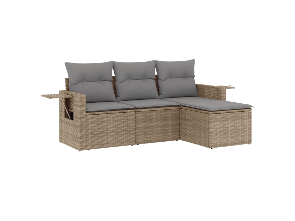 Conjunto de 4 Sofás para Jardim com Almofadões Vime Pe Bege MAISON EXCLUSIVE (4 pcs)