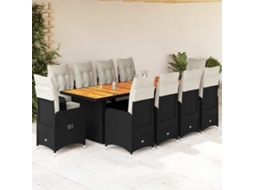 Conjunto Bistrô P/ Jardim C/ Almofadões Vime Pe Preto Dkd Home Decor 11 Peças