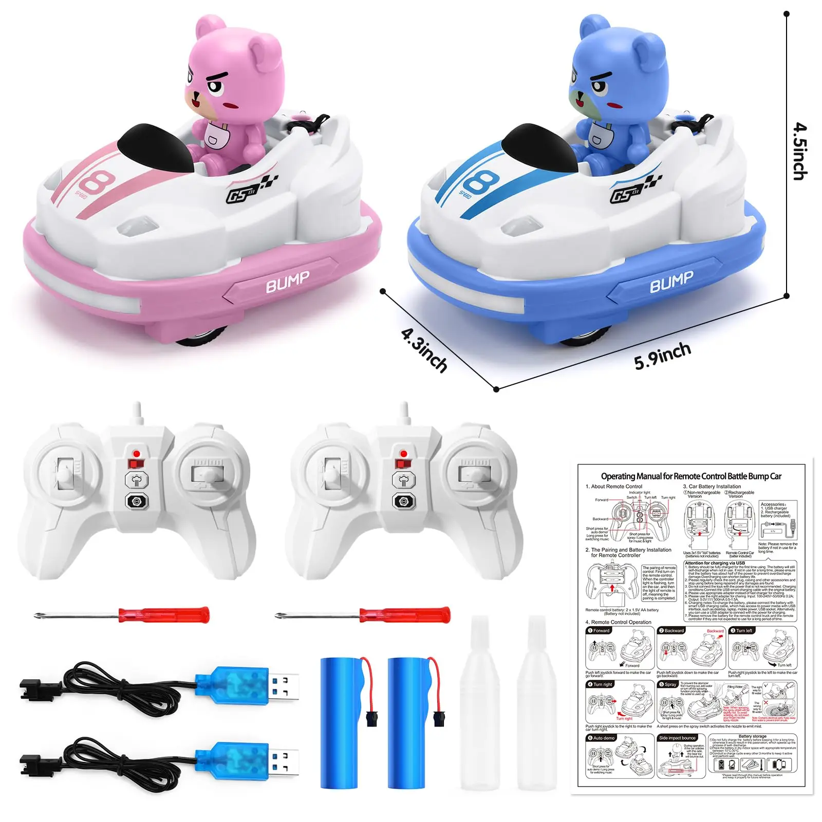 Carrinho de Bate bate com Controle Remoto, Música com Spray e Luzes de Led. MDUG (azul)