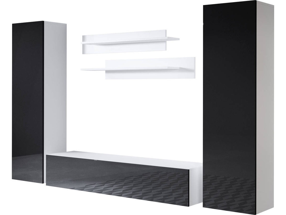 Conjunto de Móveis de TV Luke 7C MÓVEIS BONITOS (Branco e Preto - 260x40x165 cm)