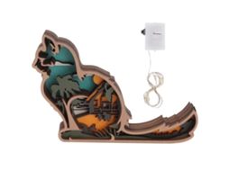 Ornament De Madeira 3d Gato Com Iluminação Led E Bateria Botão