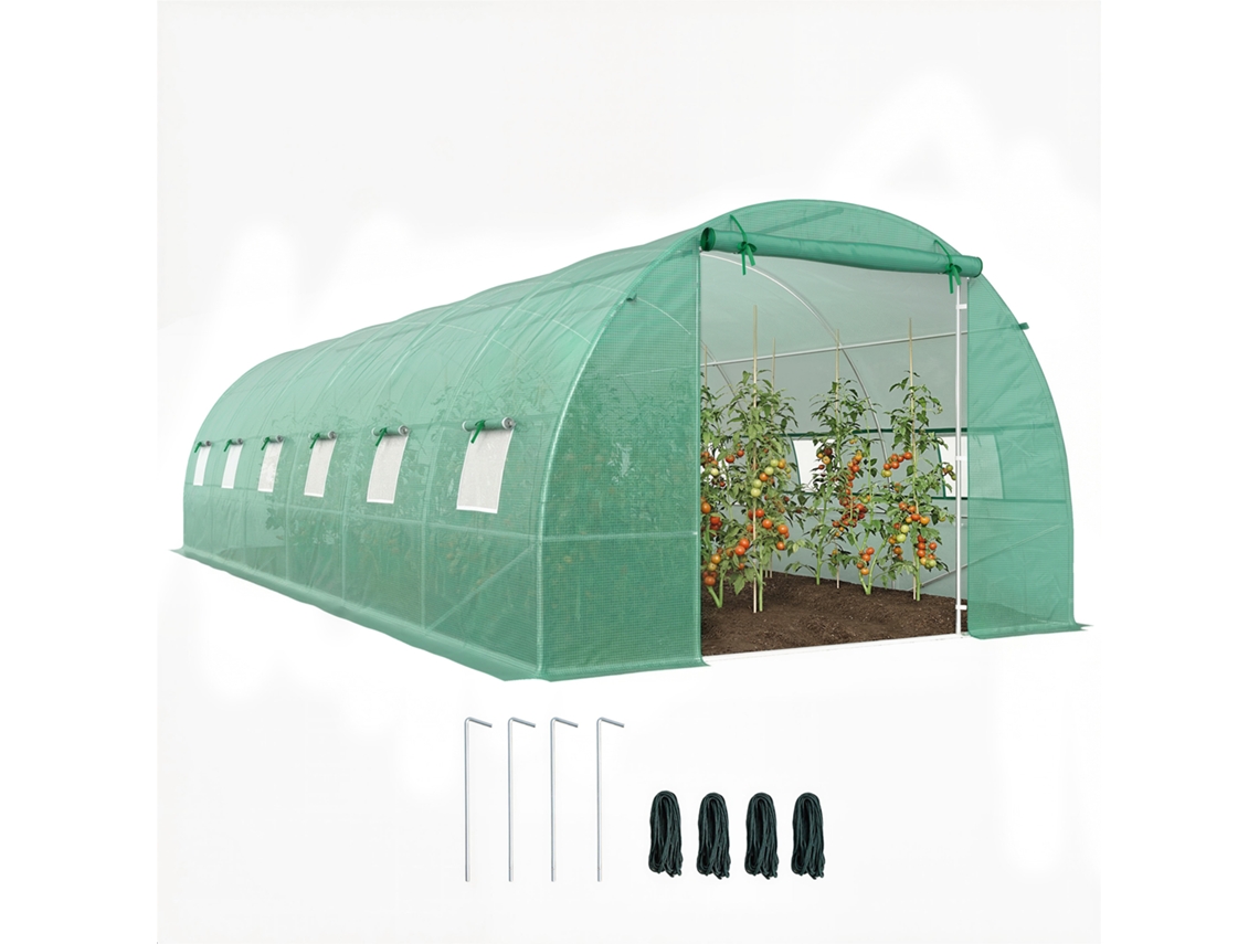 Estufa Tipo Túnel 8x3x2m Aço e Pe 140 G/m² Estufa para Cultivo de Plantas Tomates Verduras com 12 Janelas e Porta Enroláveis Verde pt
