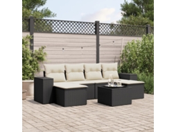 Vidaxl 7 Pcs Conjunto De Sofás P/ Jardim C/ Almofadões Vime Pe Preto