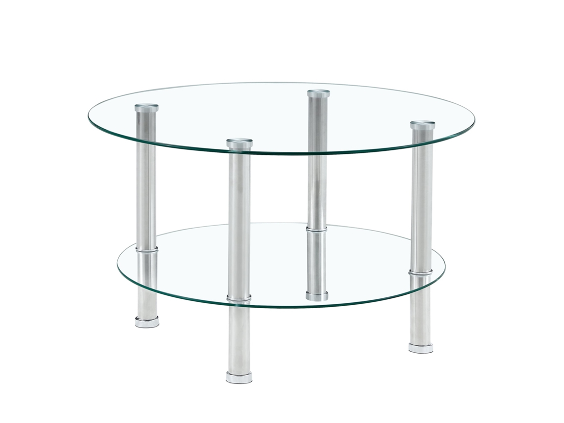 Mesa de Centro de vidro e metal prateado, elegante e espaçosa PAPRIKA SHOP