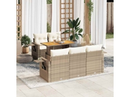 Vidaxl 6 Pcs Conjunto De Sofás P/ Jardim Com Almofadões Vime Pe Bege