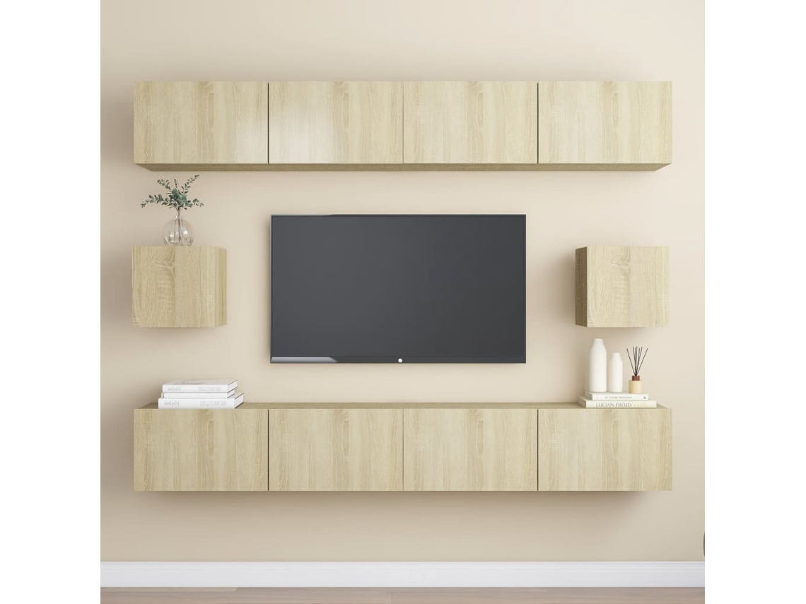Pcs Conjunto Mã³veis De Tv Derivados Madeira Carvalho Sonoma DKD HOME DECOR