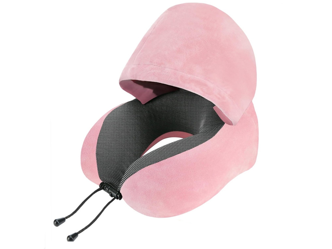 Almofada de pescoço AQUAFORGE com espuma viscoelástica e capuz rosa