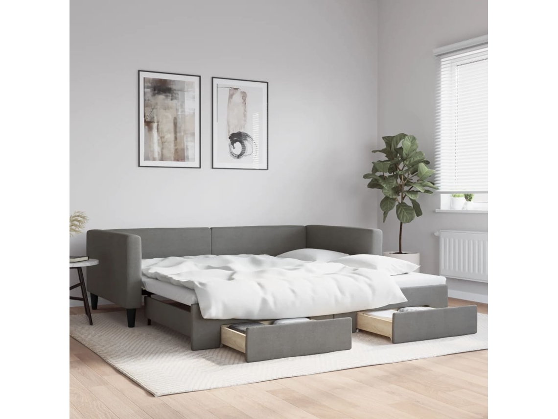 Sofá Cama C/ Gavetão/gavetas 100x200 Cm Tecido Cinzento Escuro Lovely Home