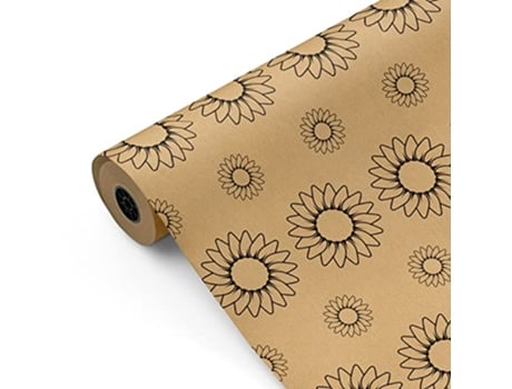 Bobina De Papel De Presente, Rolo Grande 62cm X 100m • Kraft Girassóis • Ideal Para Lojas Negócios Comércio Fiesta Paper