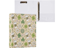 Pasta de 3 Argolas para Papel Tamanho Carta , Trevo São Patrício, Organizador Redondas com Pra (27,9 X 21,6 Cm)