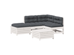 Conjunto 5 Lounge de Jardim com Almofadões Pinho VIDAXL Maciço Branco