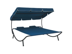 Vidaxl Espreguiçadeira Com Toldo E Almofadas Azul