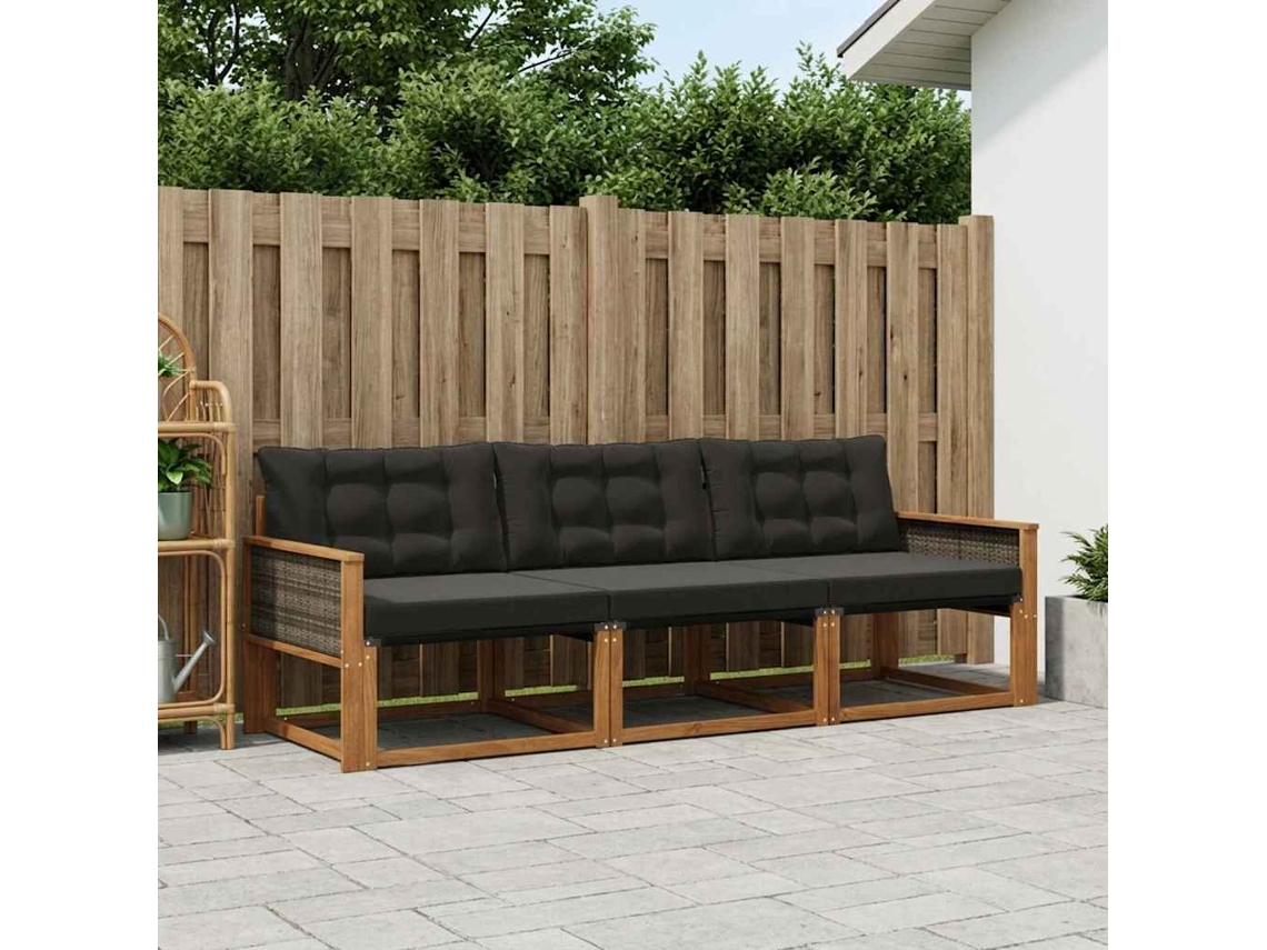 Vidaxl Conjunto De Sofás Para Exterior 3 Pcs Natural E Preto