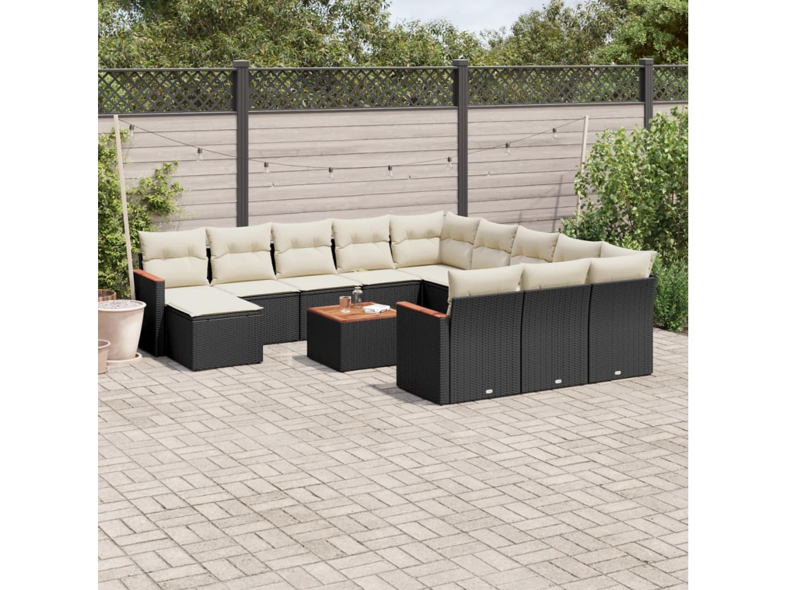 Vidaxl 13 Pcs Conjunto De Sofás De Jardim Com Almofadões Vime Pe Preto